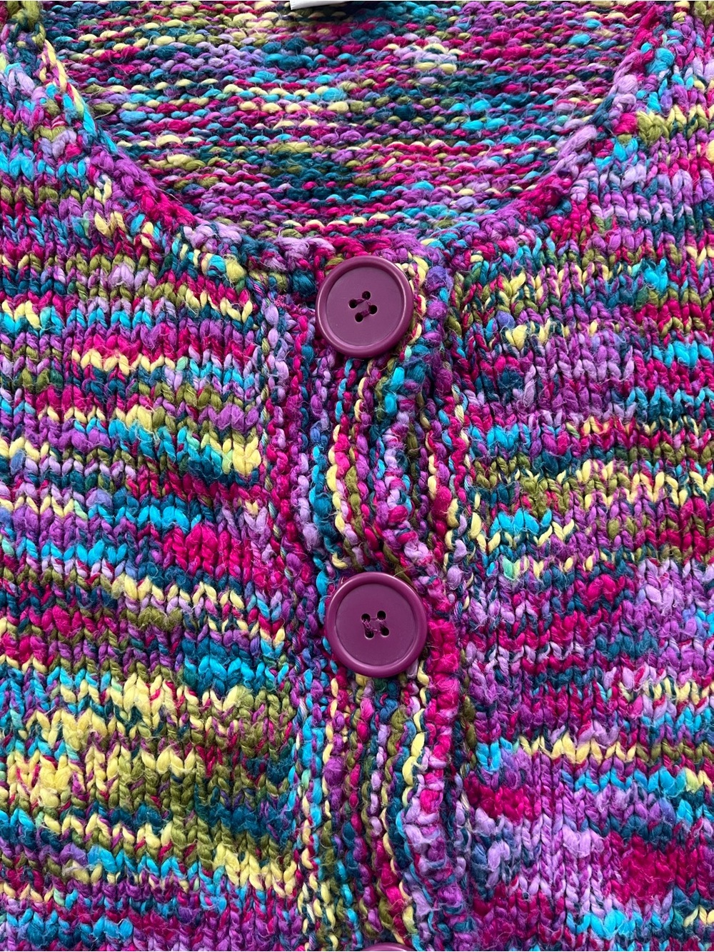 Talbots Chunky Cotton Cardigan Bright Multi Purple Buttons Large Very Good